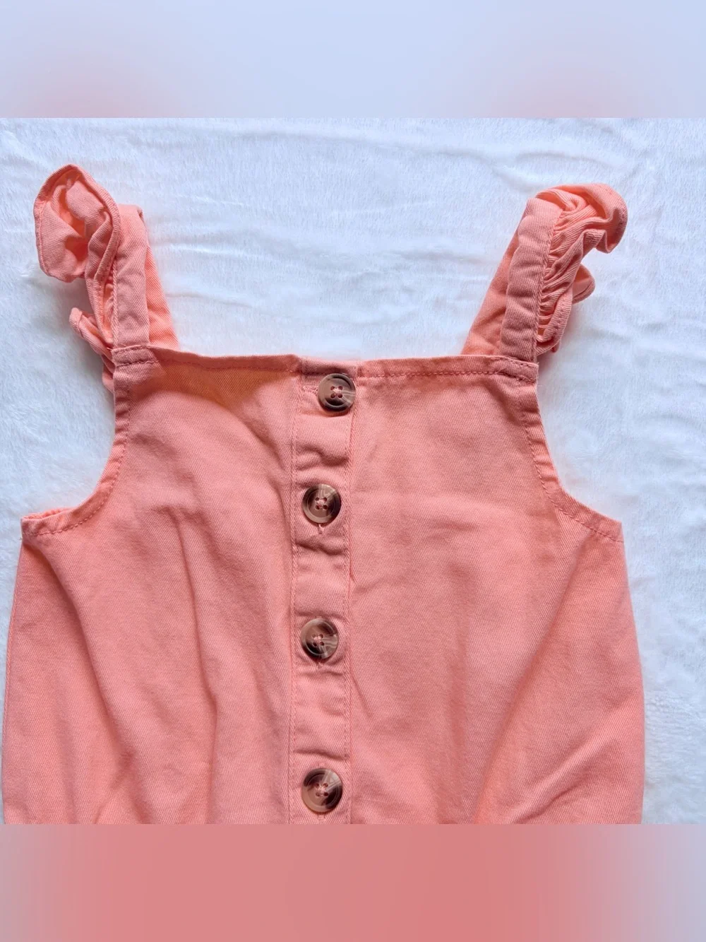 Girls 6X Peach Romper - Sleeveless Ruffle Strap One Piece Outfit W/ Pockets